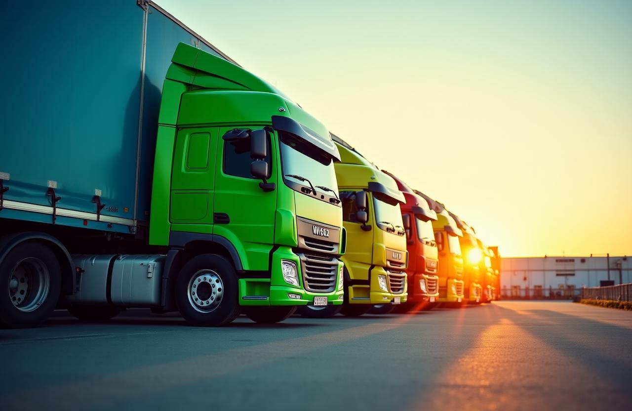 Modern logistics truck fleet ready for dispatch