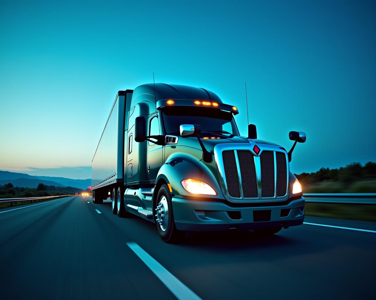 Heavy duty freight truck on highway